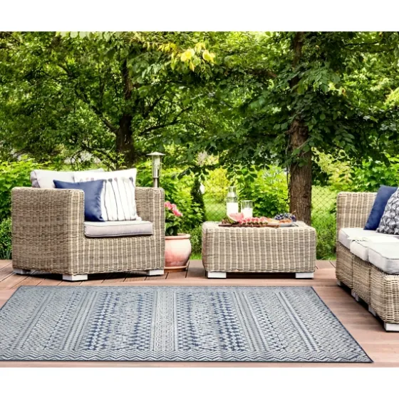 Navy Zig-Zag Ezra Indoor/Outdoor Area Rug, 4X7-Kirkland's Home Shop