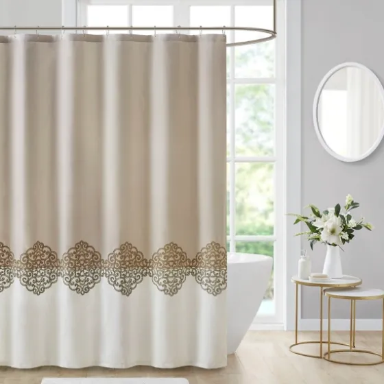 Neutral Block Embroidered Shower Curtain-Kirkland's Home Store