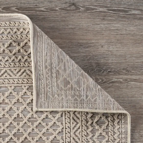 Neutral Bordered Lattice Outdoor Area Rug, 5X7-Kirkland's Home Cheap