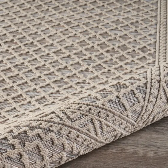 Neutral Bordered Lattice Outdoor Area Rug, 5X7-Kirkland's Home Cheap