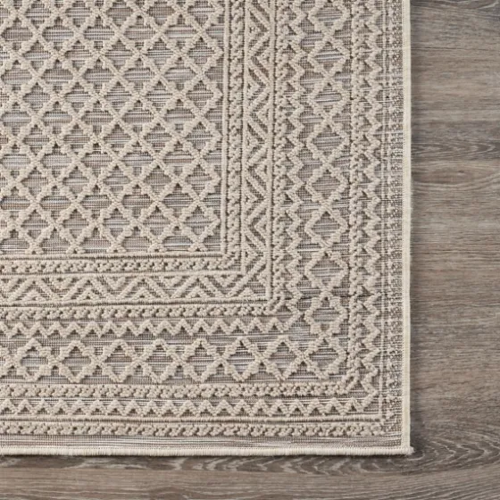 Neutral Bordered Lattice Outdoor Area Rug, 5X7-Kirkland's Home Cheap