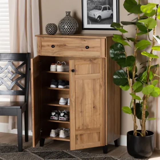 Oak 2-Door Grid Shoe Storage Cabinet-Kirkland's Home Store