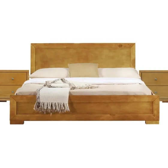 Oak Wood King Platform Bed And 2-Nightstand Set-Kirkland's Home Outlet