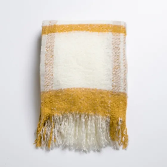 Ochre Windowpane Faux Mohair Throw-Kirkland's Home Fashion
