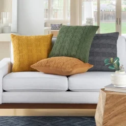Olive Cable Knit Throw Pillows, Set Of 2-Kirkland's Home Fashion