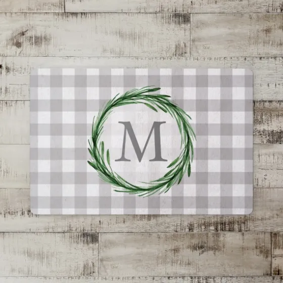 Personalized Gray Buffalo Check Wreath Kitchen Mat-Kirkland's Home New