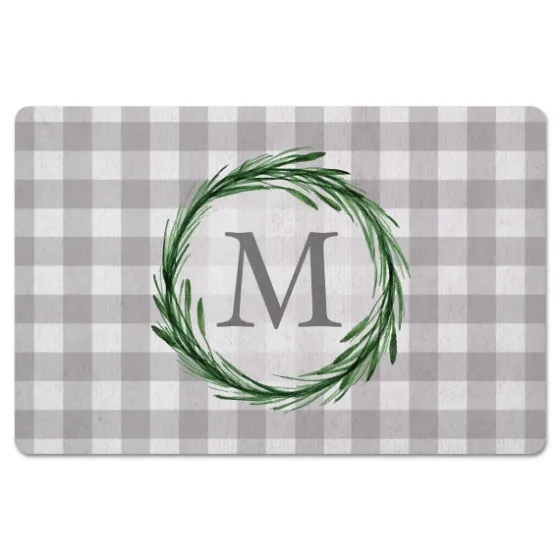 Personalized Gray Buffalo Check Wreath Kitchen Mat-Kirkland's Home New