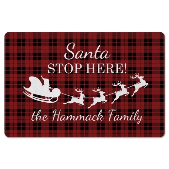 Personalized Plaid Santa Stop Here Kitchen Mat-Kirkland's Home Online