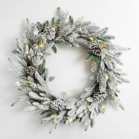 Pre-Lit Flocked Winter Pinecone Wreath-Kirkland's Home Sale