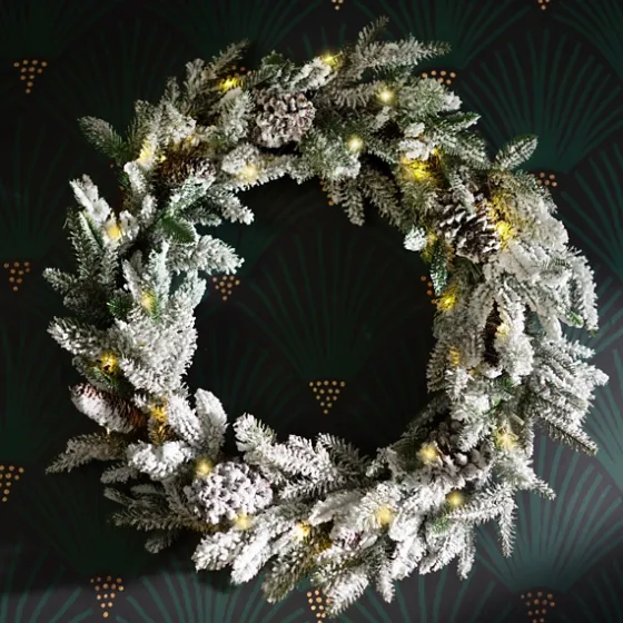 Pre-Lit Flocked Winter Pinecone Wreath-Kirkland's Home Sale