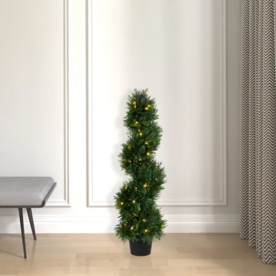 Pre-Lit Potted Spiral Pond Cypress Topiary, 3 Ft.-Kirkland's Home Sale