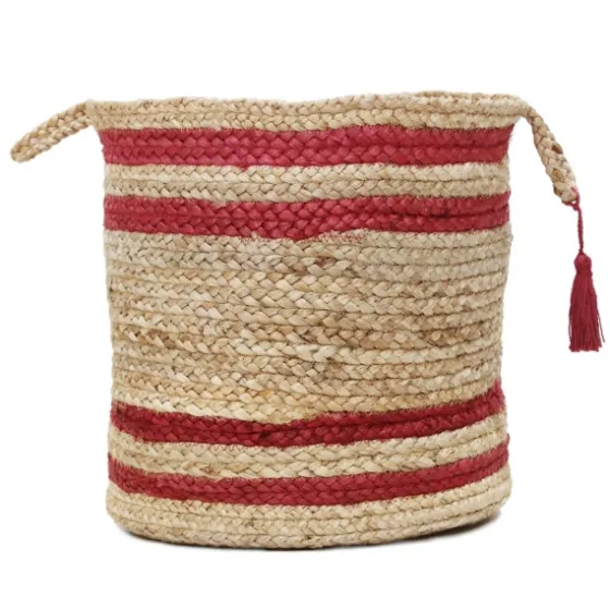Red Double Stripe Jute Basket With Handles, 19 In.-Kirkland's Home Sale