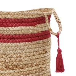 Red Double Stripe Jute Basket With Handles, 19 In.-Kirkland's Home Sale
