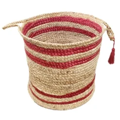 Red Double Stripe Jute Basket With Handles, 17 In.-Kirkland's Home Cheap