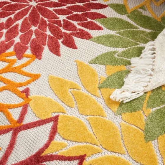 Red Floral Burst Outdoor Round Area Rug, 5 Ft.-Kirkland's Home Outlet
