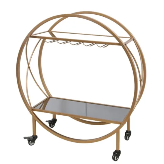 Round Gold Mirrored Shelves Bar Cart-Kirkland's Home Clearance