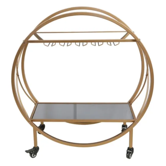 Round Gold Mirrored Shelves Bar Cart-Kirkland's Home Clearance