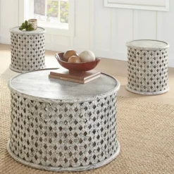 Round White Wood Lattice Accent Table-Kirkland's Home Sale