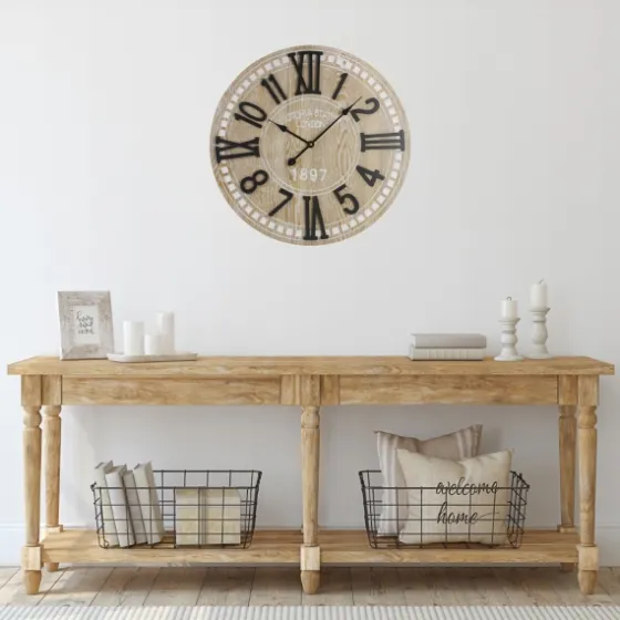 Round Whitewashed Wood Wall Clock-Kirkland's Home New