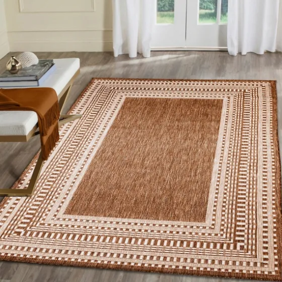 Rust Linear Macy Indoor/Outdoor Area Rug, 7X9-Kirkland's Home Outlet
