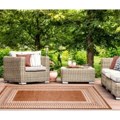 Rust Linear Macy Indoor/Outdoor Area Rug, 7X9-Kirkland's Home Outlet