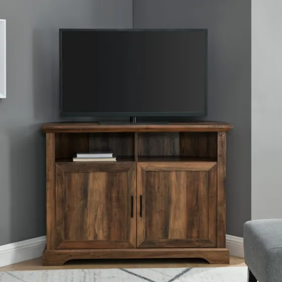 Rustic Oak Grooved Door Corner Tv Stand-Kirkland's Home Sale