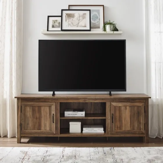 Rustic Oak Wood Grooved Door Tv Stand-Kirkland's Home Fashion
