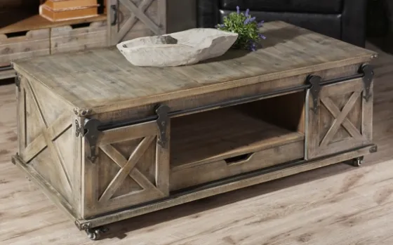 Rustic Wood Rolling Barn Door Coffee Table-Kirkland's Home Discount