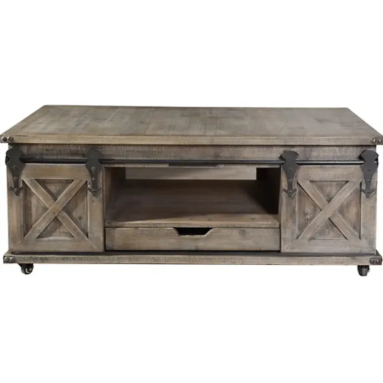 Rustic Wood Rolling Barn Door Coffee Table-Kirkland's Home Discount
