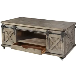 Rustic Wood Rolling Barn Door Coffee Table-Kirkland's Home Discount