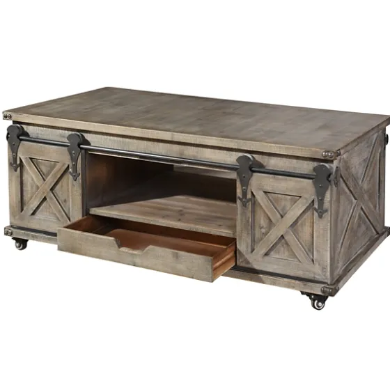 Rustic Wood Rolling Barn Door Coffee Table-Kirkland's Home Discount