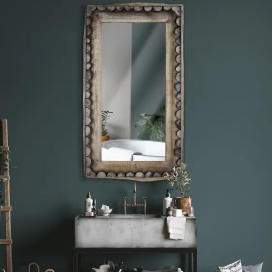 Rustic Wood Scalloped Edge Wall Mirror-Kirkland's Home Outlet
