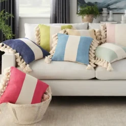 Sage And Ivory Striped Tassel Pillow-Kirkland's Home Hot