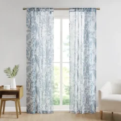 Sheer Blue Botanical Curtain Panel Set, 95 In.-Kirkland's Home Sale