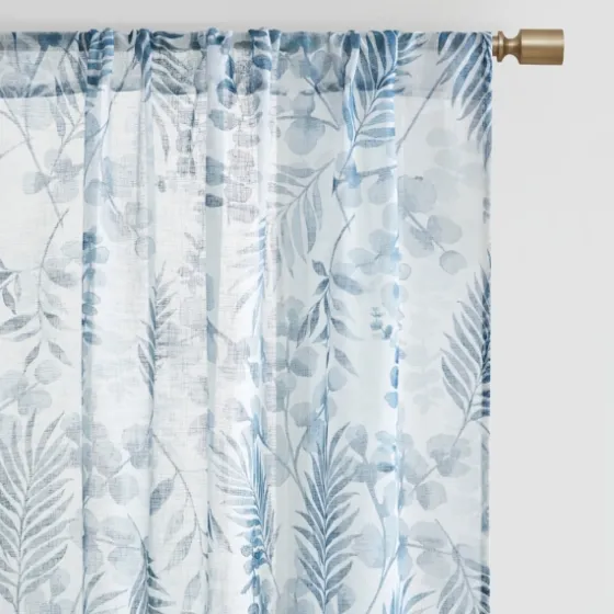 Sheer Blue Botanical Curtain Panel Set, 95 In.-Kirkland's Home Sale