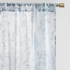 Sheer Blue Botanical Curtain Panel Set, 95 In.-Kirkland's Home Sale