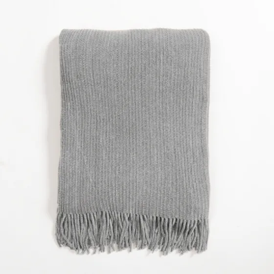 Silver Blue Chenille Ribbed Throw-Kirkland's Home Flash Sale