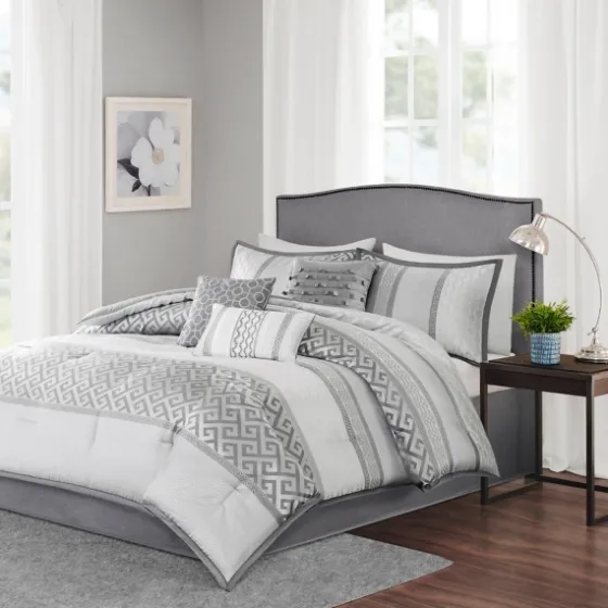 Silver Geometric Stripes 7-Pc. King Comforter Set-Kirkland's Home Shop