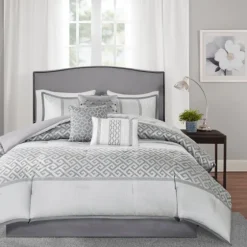 Silver Geometric Stripes 7-Pc. Queen Comforter Set-Kirkland's Home Outlet