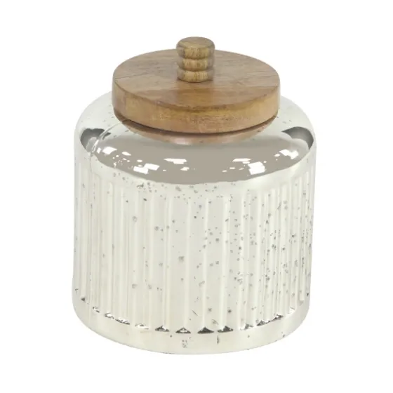 Silver Glass Jars With Wooden Lids, Set Of 3-Kirkland's Home Outlet