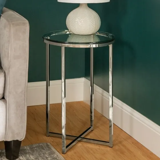 Silvery Glass Top X Base Round Accent Table-Kirkland's Home Sale