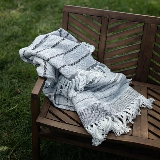 Smokey Gray Fringe Stripe Outdoor Throw Blanket-Kirkland's Home Cheap