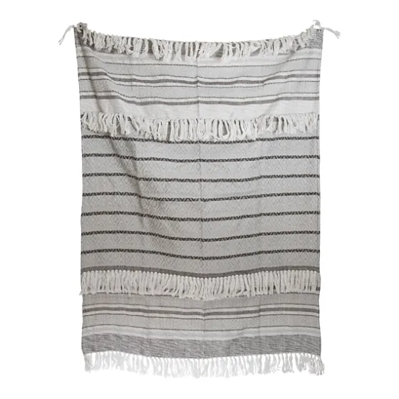 Smokey Gray Fringe Stripe Outdoor Throw Blanket-Kirkland's Home Cheap