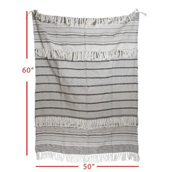 Smokey Gray Fringe Stripe Outdoor Throw Blanket-Kirkland's Home Cheap