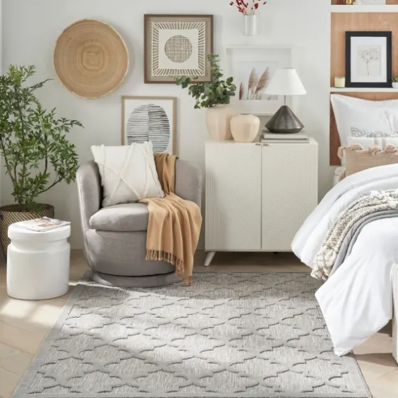 Soft Silver Trellis Outdoor Area Rug, 4X6-Kirkland's Home Hot
