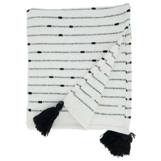 Soot Black Textured Striped Tassel Throw-Kirkland's Home Fashion