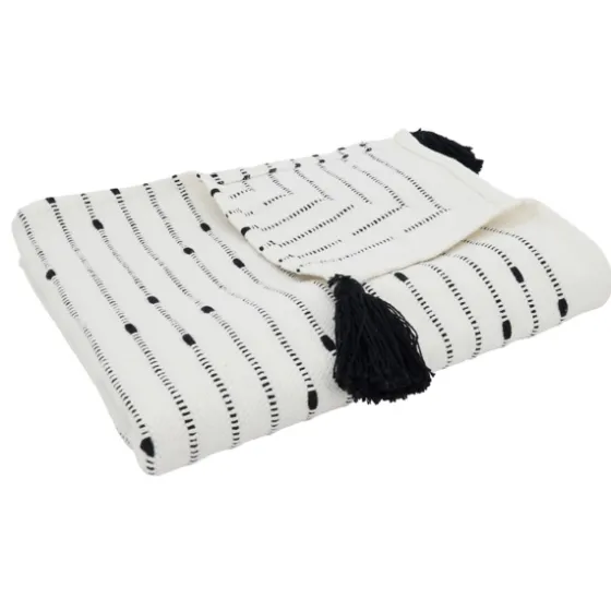 Soot Black Textured Striped Tassel Throw-Kirkland's Home Fashion