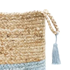 Spa Blue And Tan Woven Basket With Tassel, 19 In.-Kirkland's Home Best