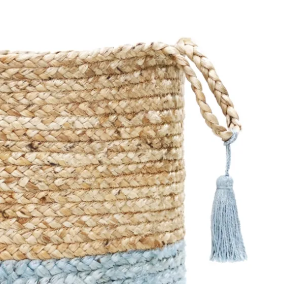 Spa Blue And Tan Woven Basket With Tassel, 19 In.-Kirkland's Home Best