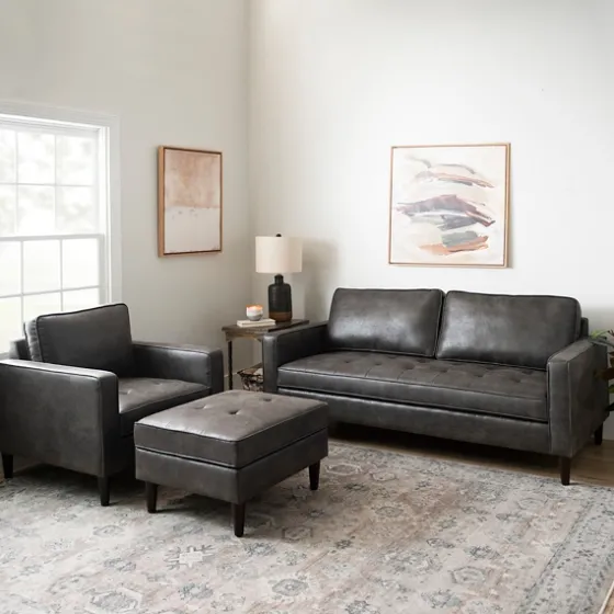 Steele Wyatt Faux Leather Ottoman-Kirkland's Home Cheap
